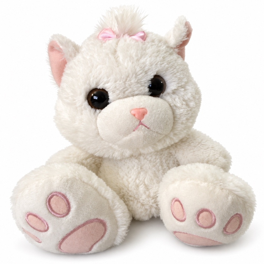 Aurora World White Plush Kitten Cat Pink Bow Stuffed Animal Toy
